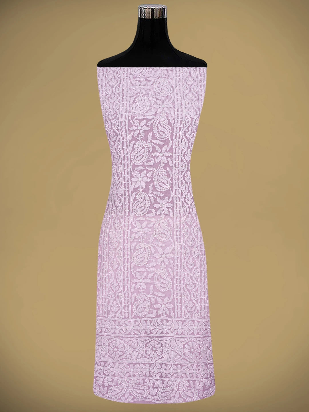 Ada Hand Embroidered Pink Georgette Lucknowi Chikankari Unstitched Suit Piece 01A873528