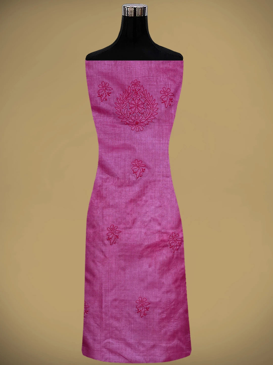 Ada Hand Embroidered Magenta Tussar Silk Lucknowi Chikankari Unstitched Suit Piece 01A869041