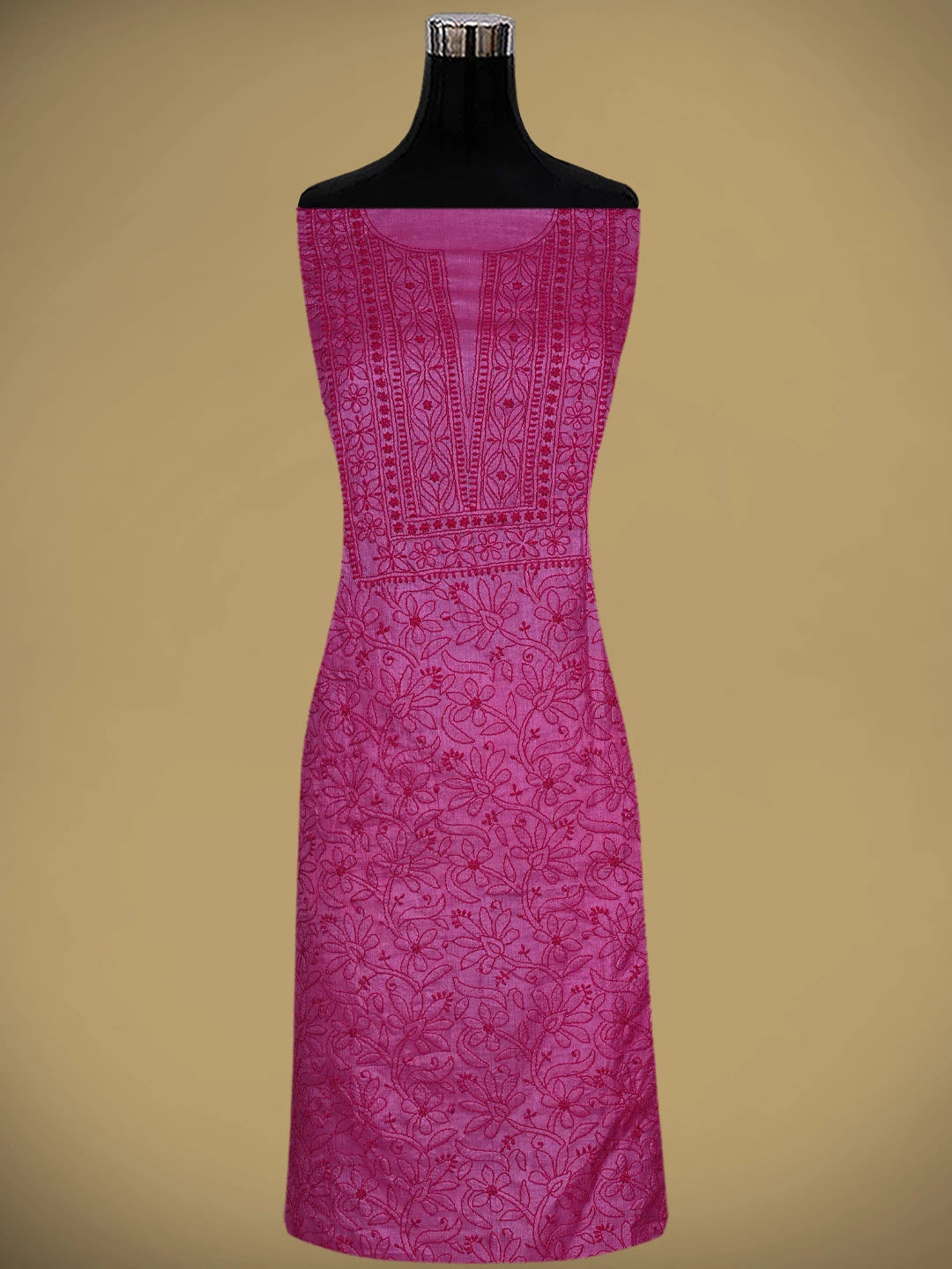 Ada Hand Embroidered Magenta Tussar Silk Lucknowi Chikankari Unstitched Suit Piece 01A869041