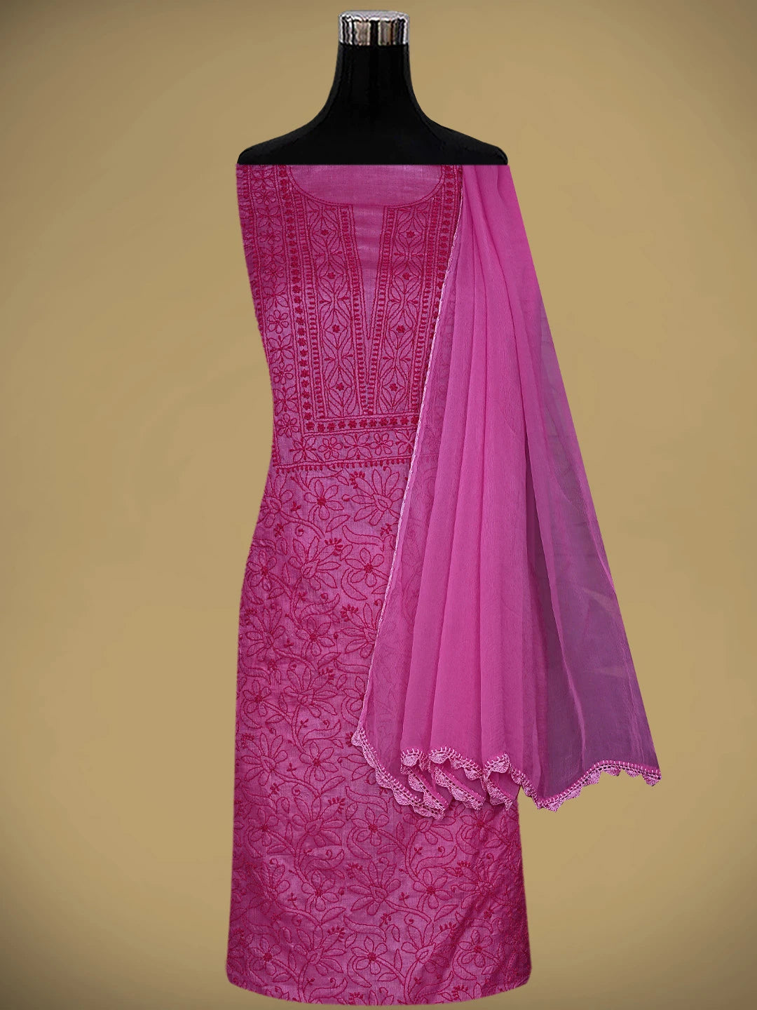Ada Hand Embroidered Magenta Tussar Silk Lucknowi Chikankari Unstitched Suit Piece 01A869041