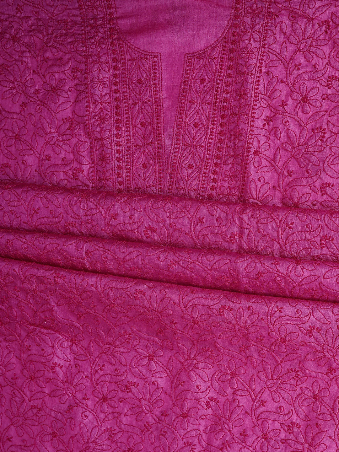 Ada Hand Embroidered Magenta Tussar Silk Lucknowi Chikankari Unstitched Suit Piece 01A869041