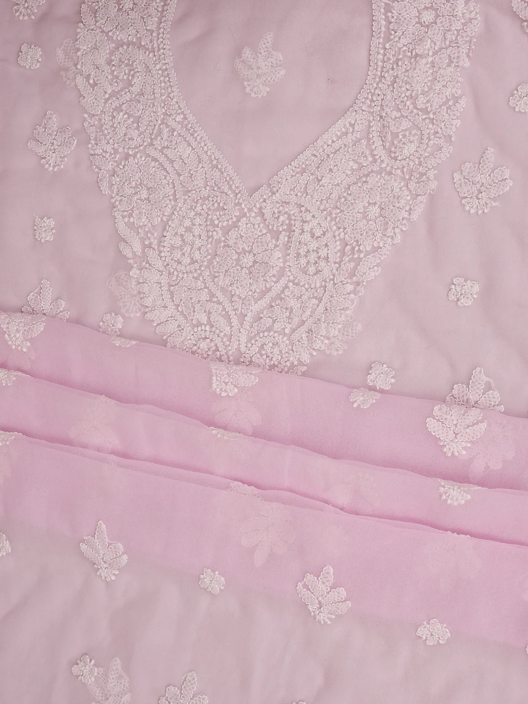 Ada Hand Embroidered Pink Georgette Lucknowi Chikankari Unstitched Suit Piece 01A866831