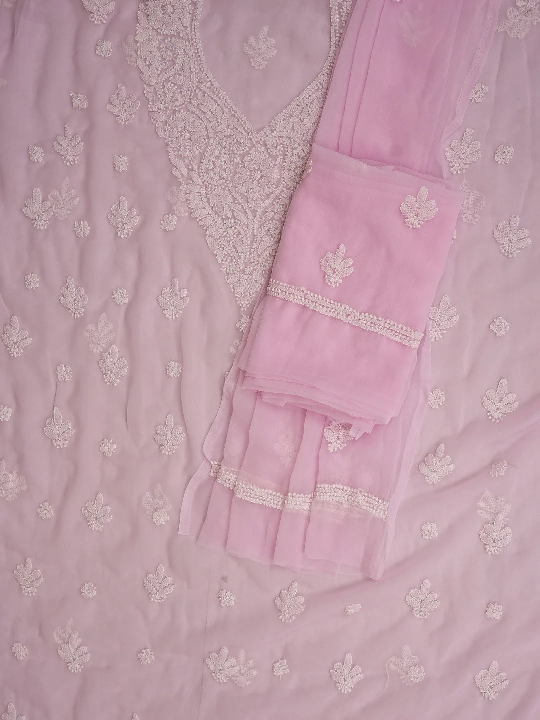Ada Hand Embroidered Pink Georgette Lucknowi Chikankari Unstitched Suit Piece 01A866831