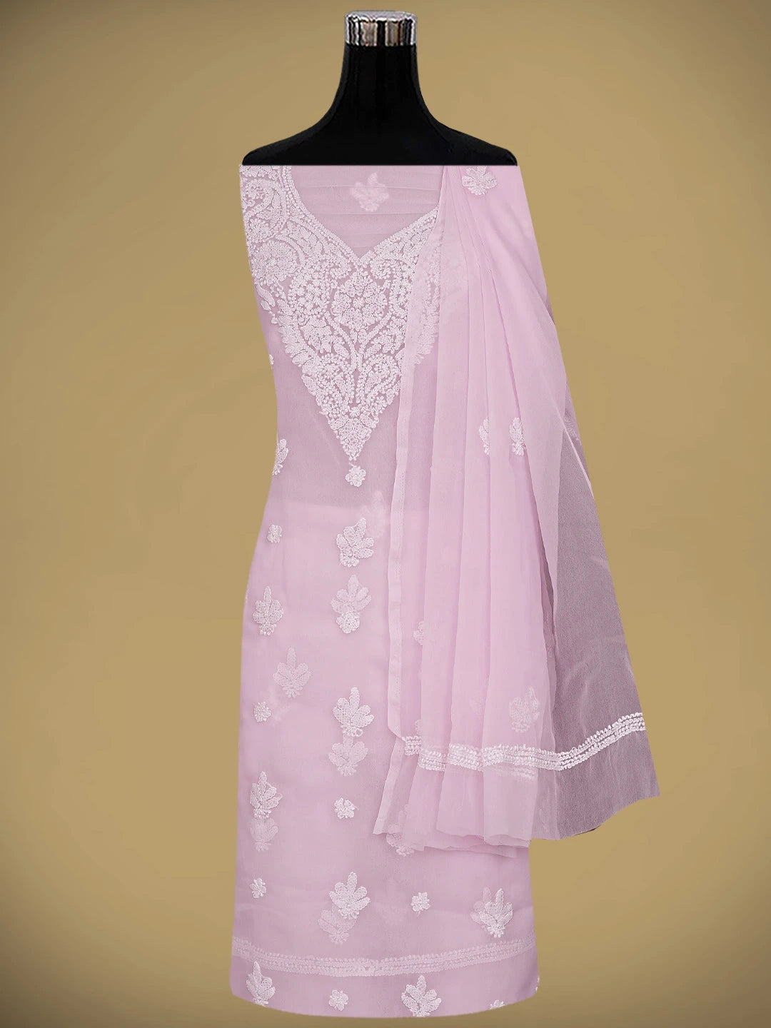 Ada Hand Embroidered Pink Georgette Lucknowi Chikankari Unstitched Suit Piece 01A866831