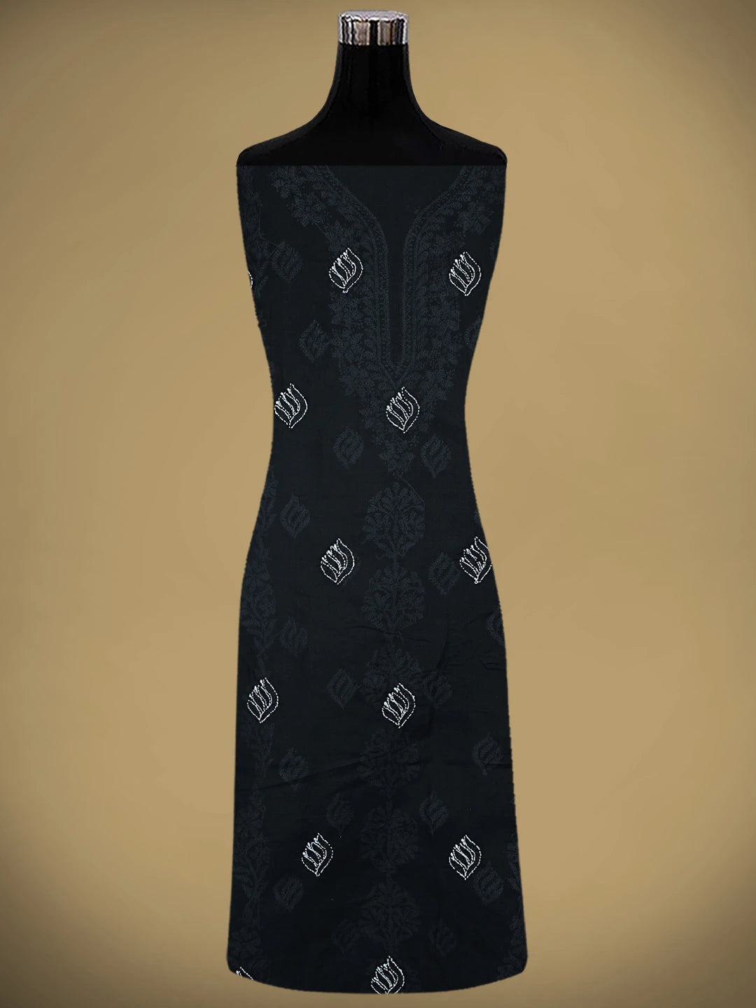 Ada Hand Embroidered Black Cotton Lucknowi Chikankari Unstitched Suit Piece 01A873285