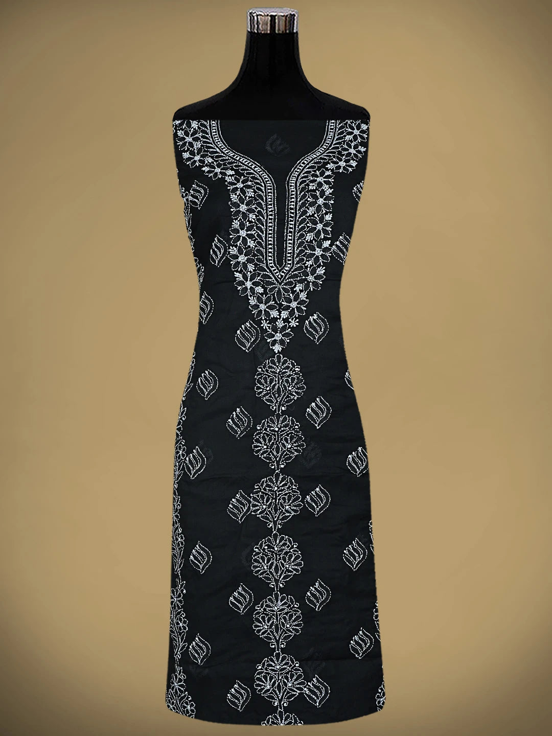 Ada Hand Embroidered Black Cotton Lucknowi Chikankari Unstitched Suit Piece 01A873285