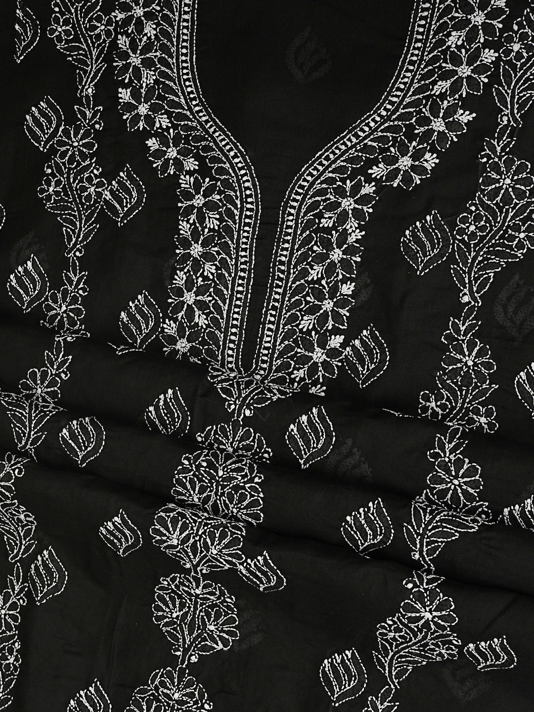 Ada Hand Embroidered Black Cotton Lucknowi Chikankari Unstitched Suit Piece 01A873285