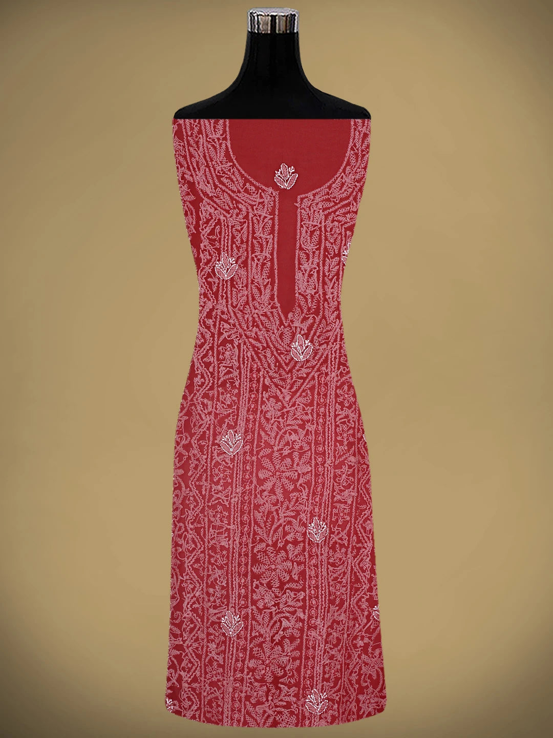 Ada Hand Embroidered Red Georgette Lucknowi Chikankari Unstitched Suit Piece 01A873546