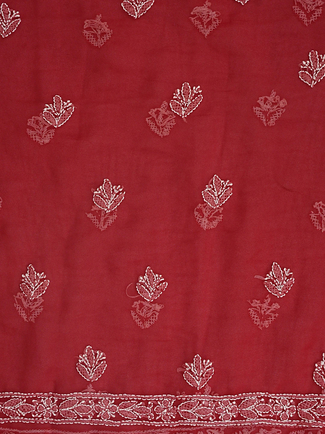 Ada Hand Embroidered Red Georgette Lucknowi Chikankari Unstitched Suit Piece 01A873546