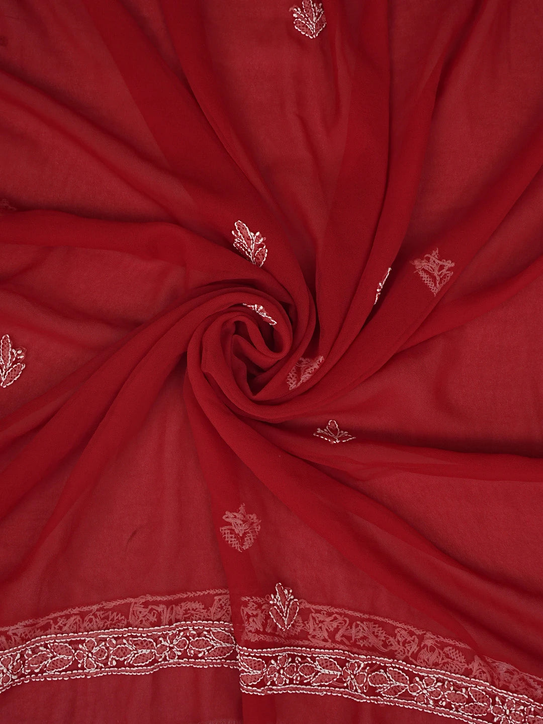 Ada Hand Embroidered Red Georgette Lucknowi Chikankari Unstitched Suit Piece 01A873546
