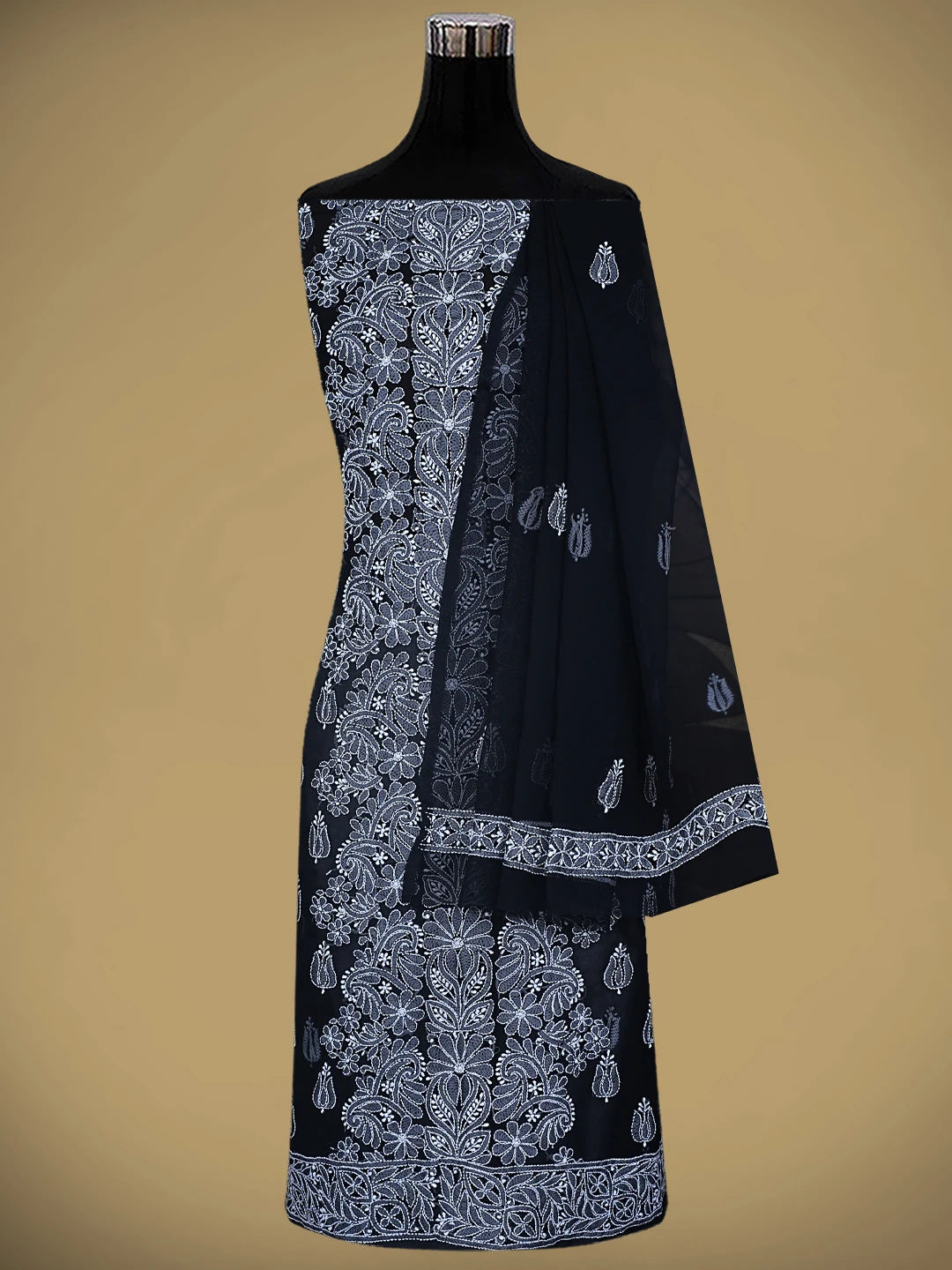 Ada Hand Embroidered Black Georgette Lucknowi Chikankari Unstitched Suit Piece 01A843438