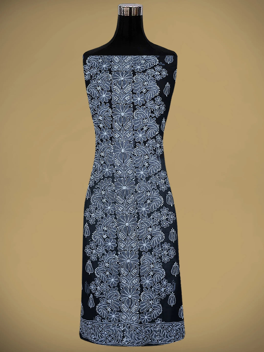 Ada Hand Embroidered Black Georgette Lucknowi Chikankari Unstitched Suit Piece 01A843438