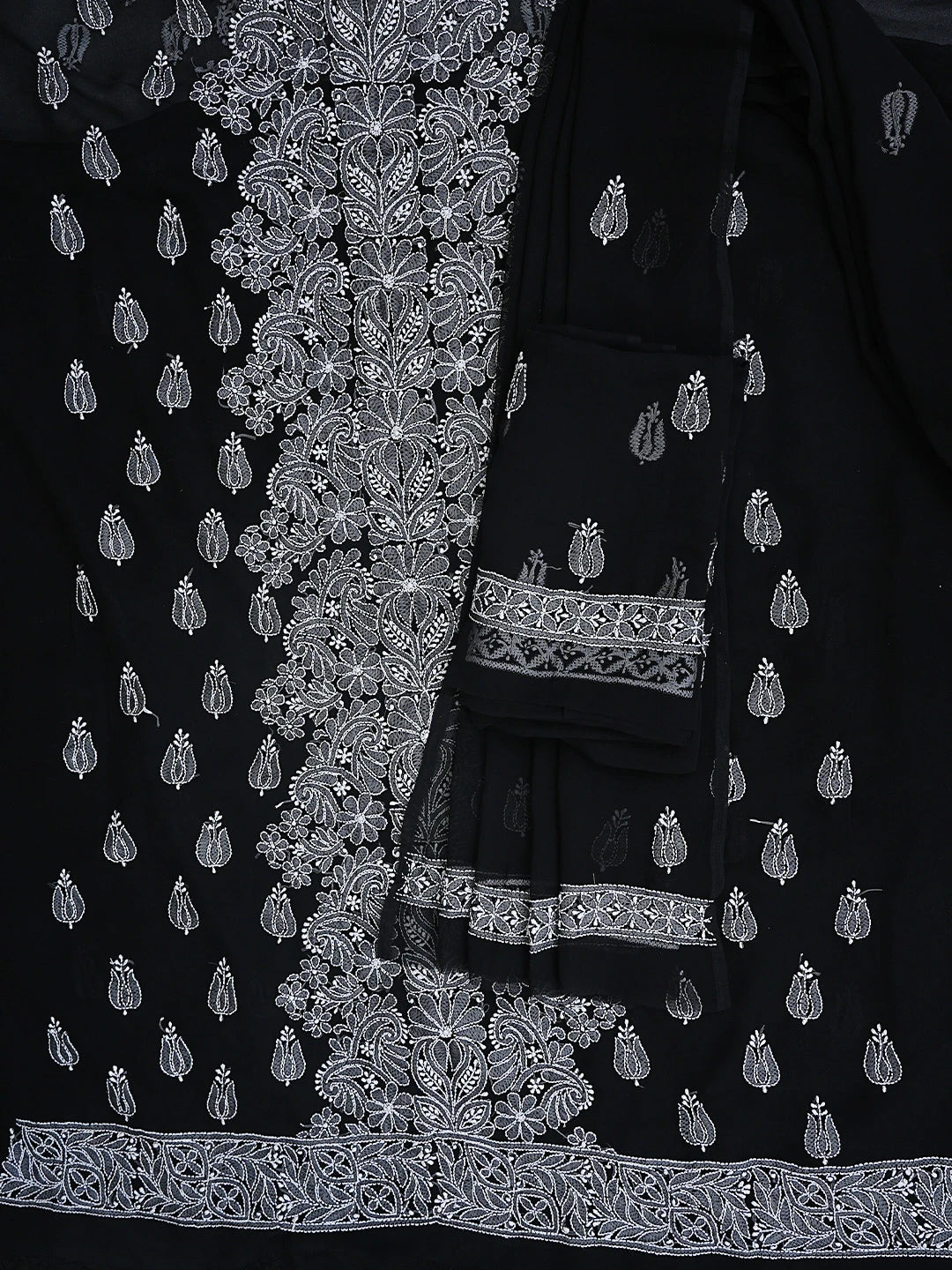 Ada Hand Embroidered Black Georgette Lucknowi Chikankari Unstitched Suit Piece 01A843438