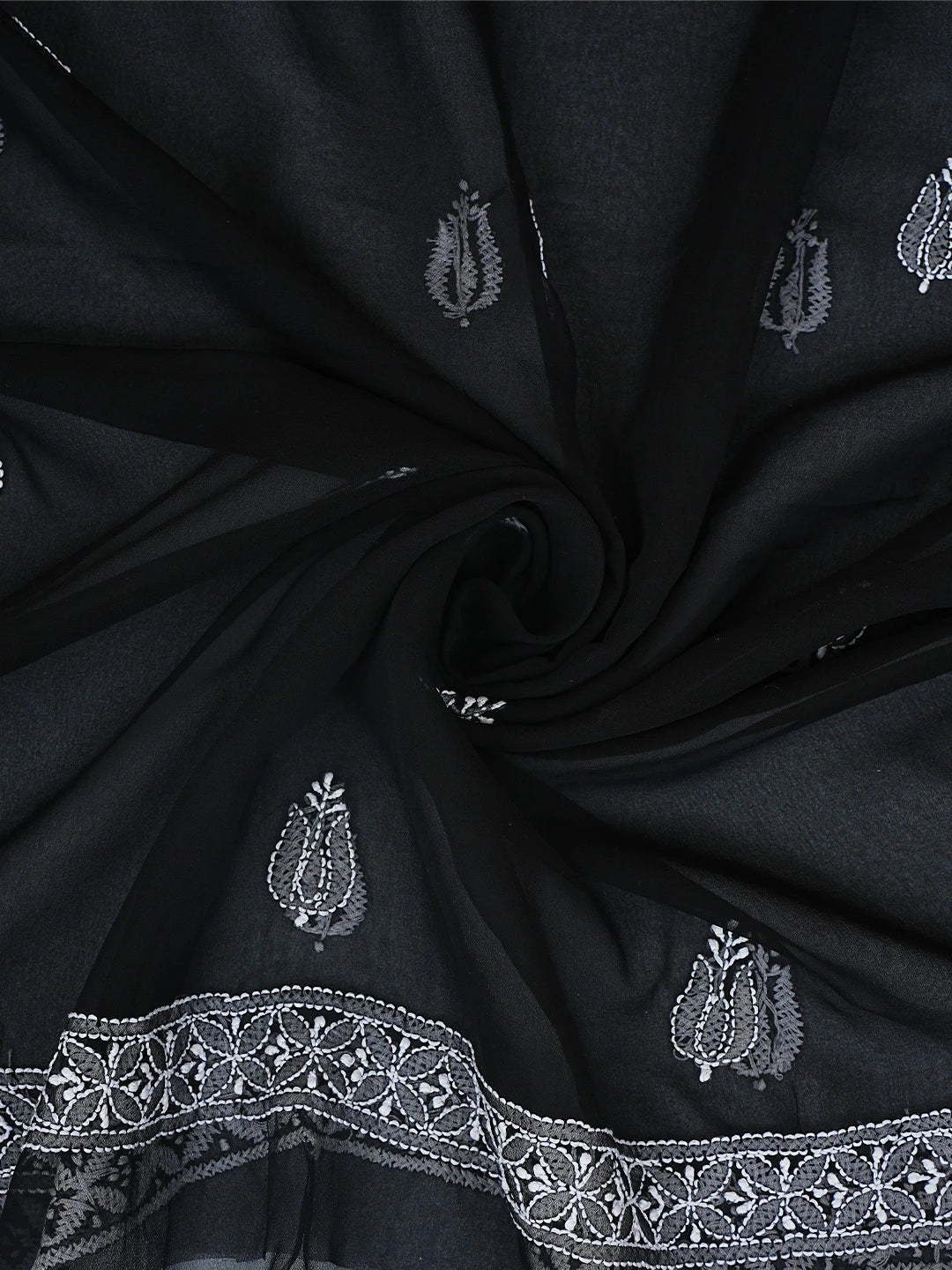 Ada Hand Embroidered Black Georgette Lucknowi Chikankari Unstitched Suit Piece 01A843438