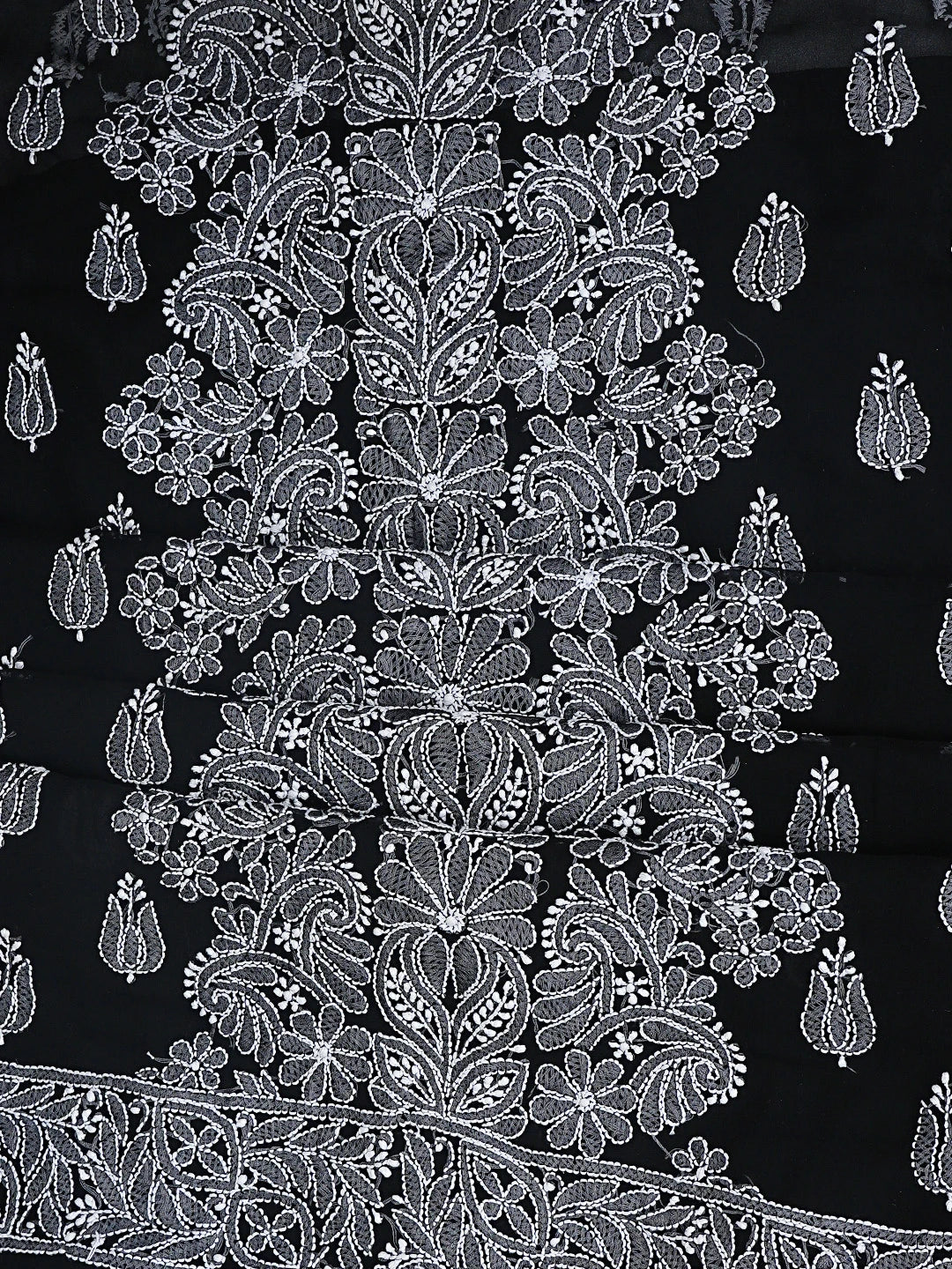 Ada Hand Embroidered Black Georgette Lucknowi Chikankari Unstitched Suit Piece 01A843438