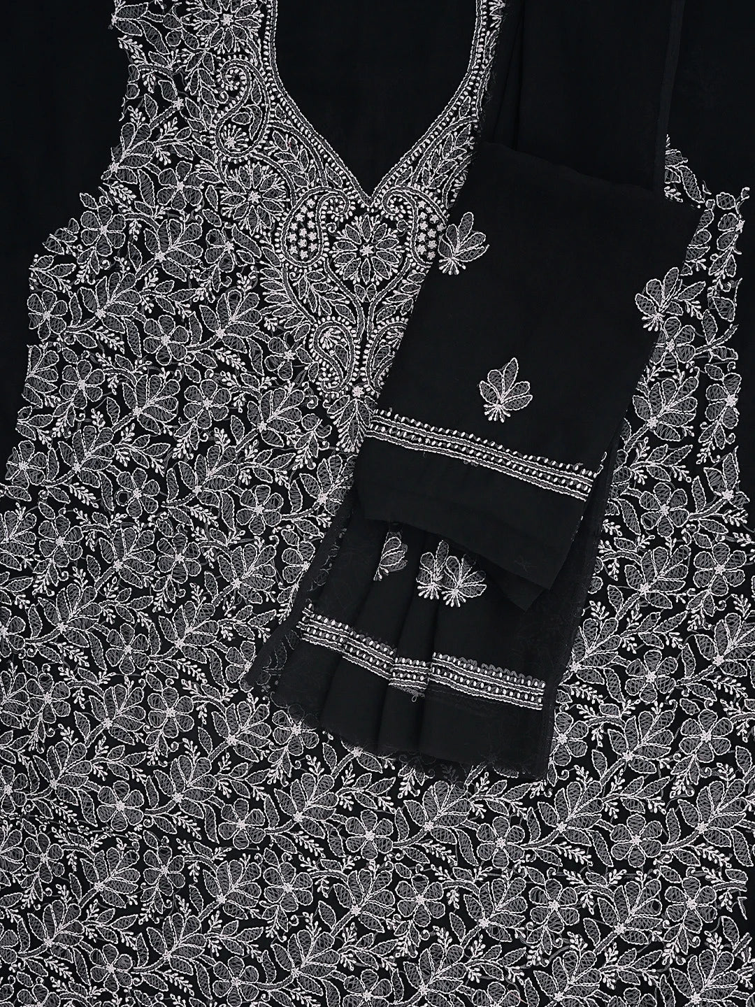 Ada Hand Embroidered Black Georgette Lucknowi Chikankari Unstitched Suit Piece 01A873544