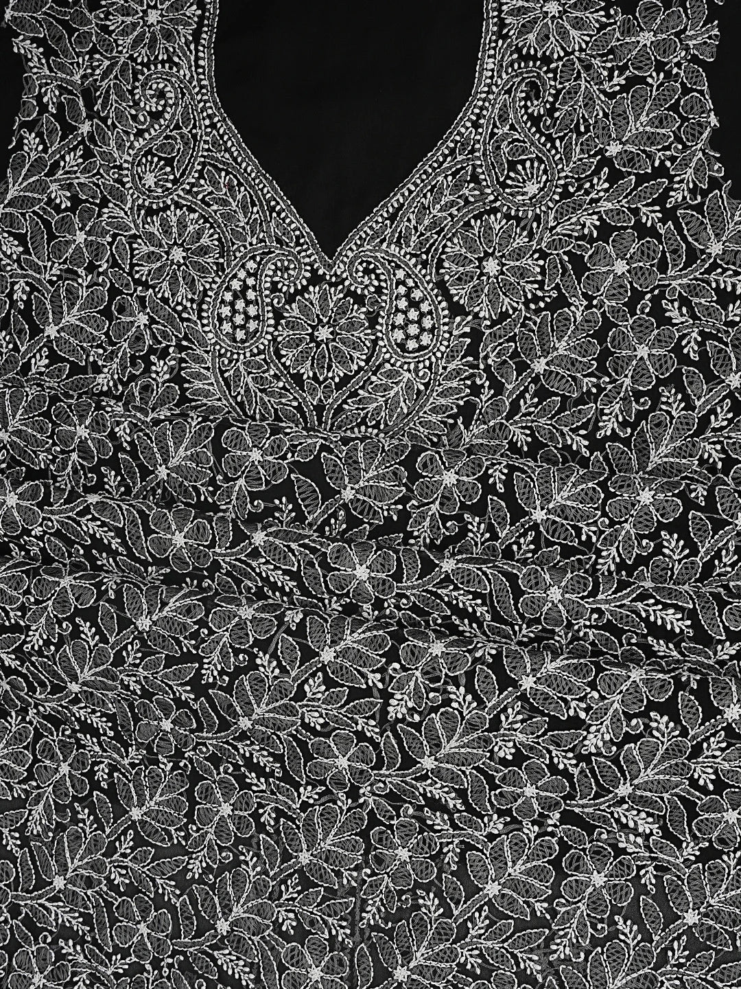 Ada Hand Embroidered Black Georgette Lucknowi Chikankari Unstitched Suit Piece 01A873544