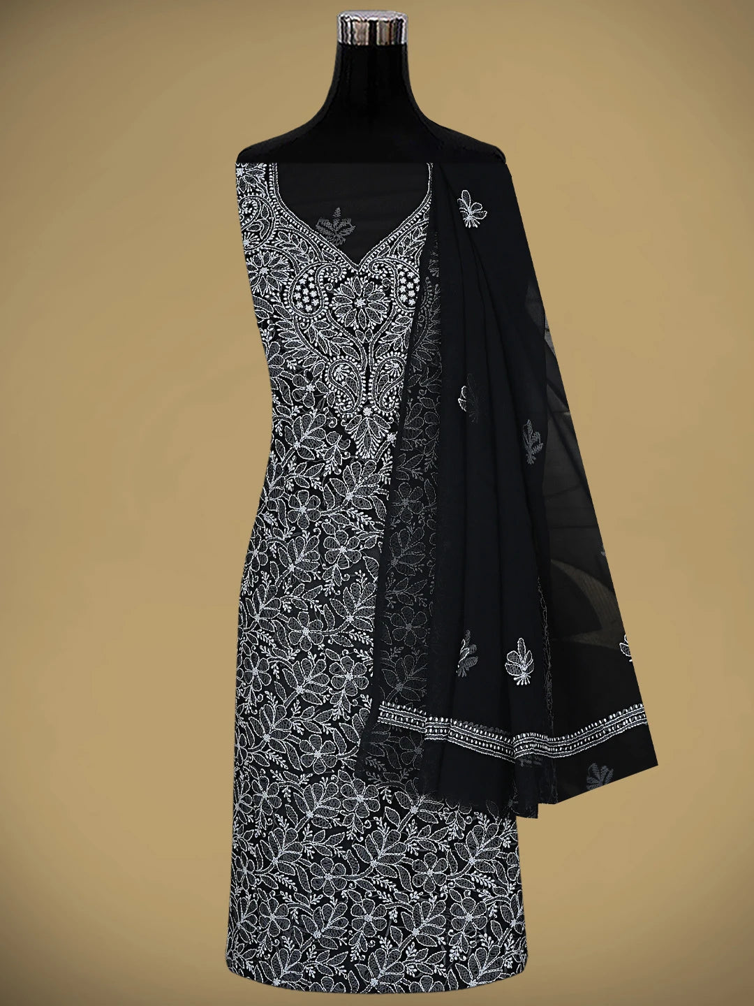 Ada Hand Embroidered Black Georgette Lucknowi Chikankari Unstitched Suit Piece 01A873544