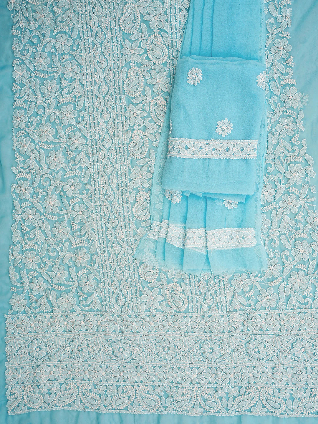 Ada Hand Embroidered Blue Georgette Lucknowi Chikankari Unstitched Suit Piece 01A873538