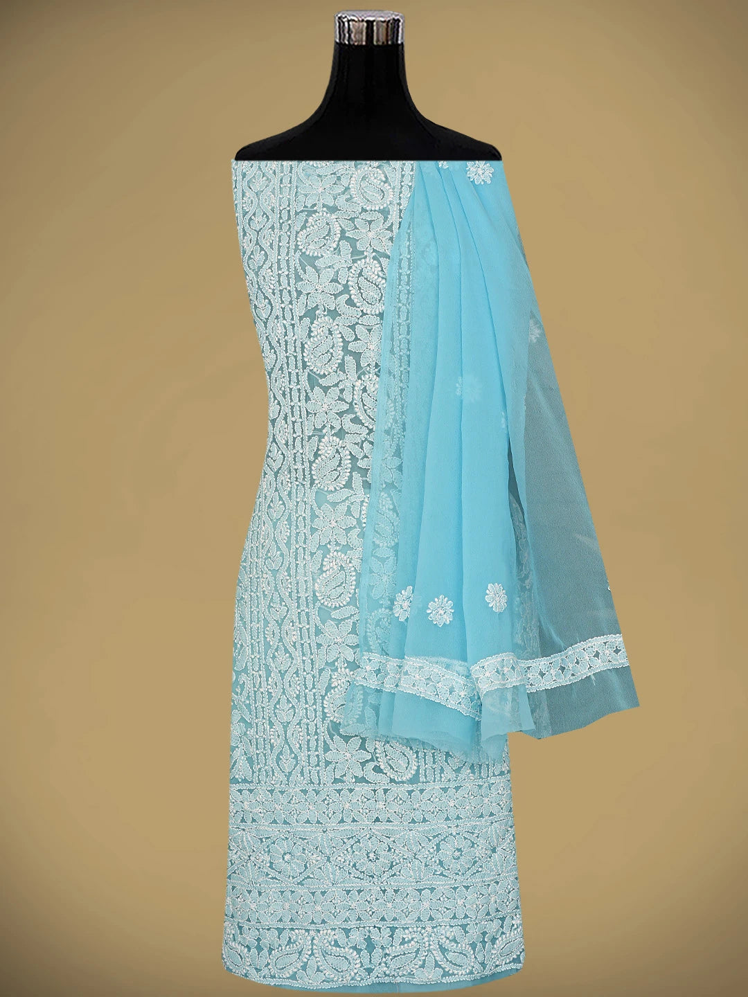 Ada Hand Embroidered Blue Georgette Lucknowi Chikankari Unstitched Suit Piece 01A873538