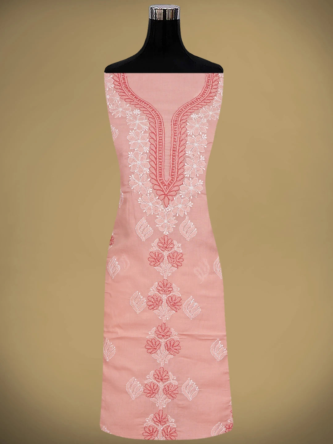 Ada Hand Embroidered Peach Cotton Lucknowi Chikankari Unstitched Suit Piece 01A873293