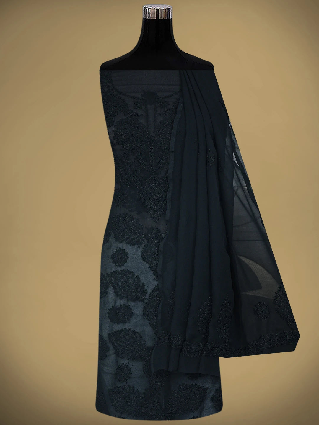 Ada Hand Embroidered Black Georgette Lucknowi Chikankari Unstitched Suit Piece 01A834692
