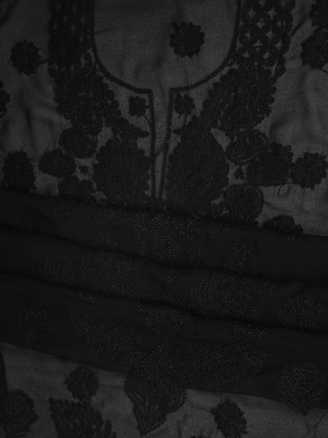 Ada Hand Embroidered Black Georgette Lucknowi Chikankari Unstitched Suit Piece 01A834692