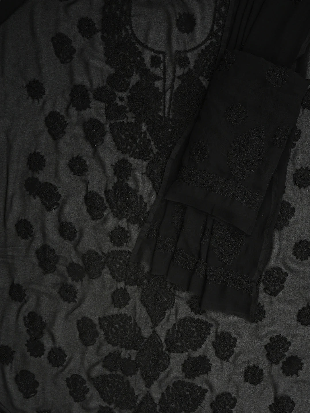 Ada Hand Embroidered Black Georgette Lucknowi Chikankari Unstitched Suit Piece 01A834692