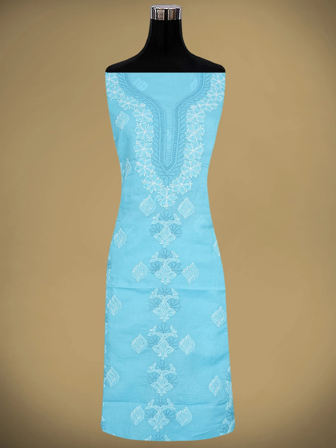 Ada Hand Embroidered Blue Cotton Lucknowi Chikankari Unstitched Suit Piece 01A873292