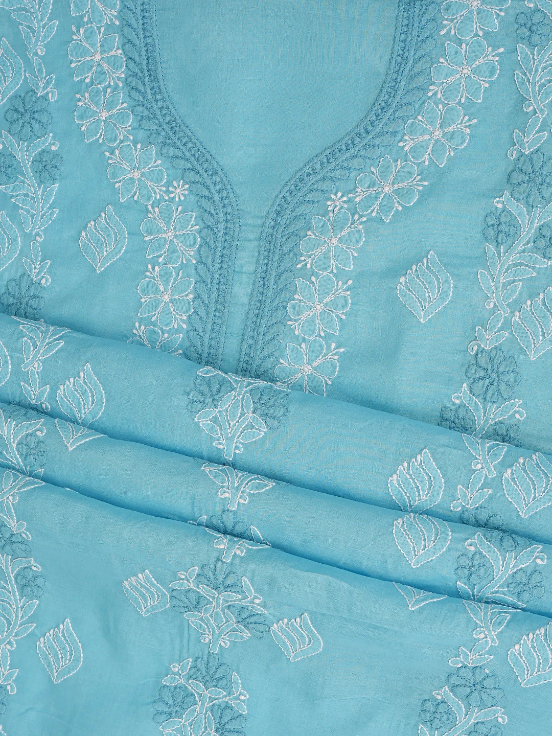 Ada Hand Embroidered Blue Cotton Lucknowi Chikankari Unstitched Suit Piece 01A873292