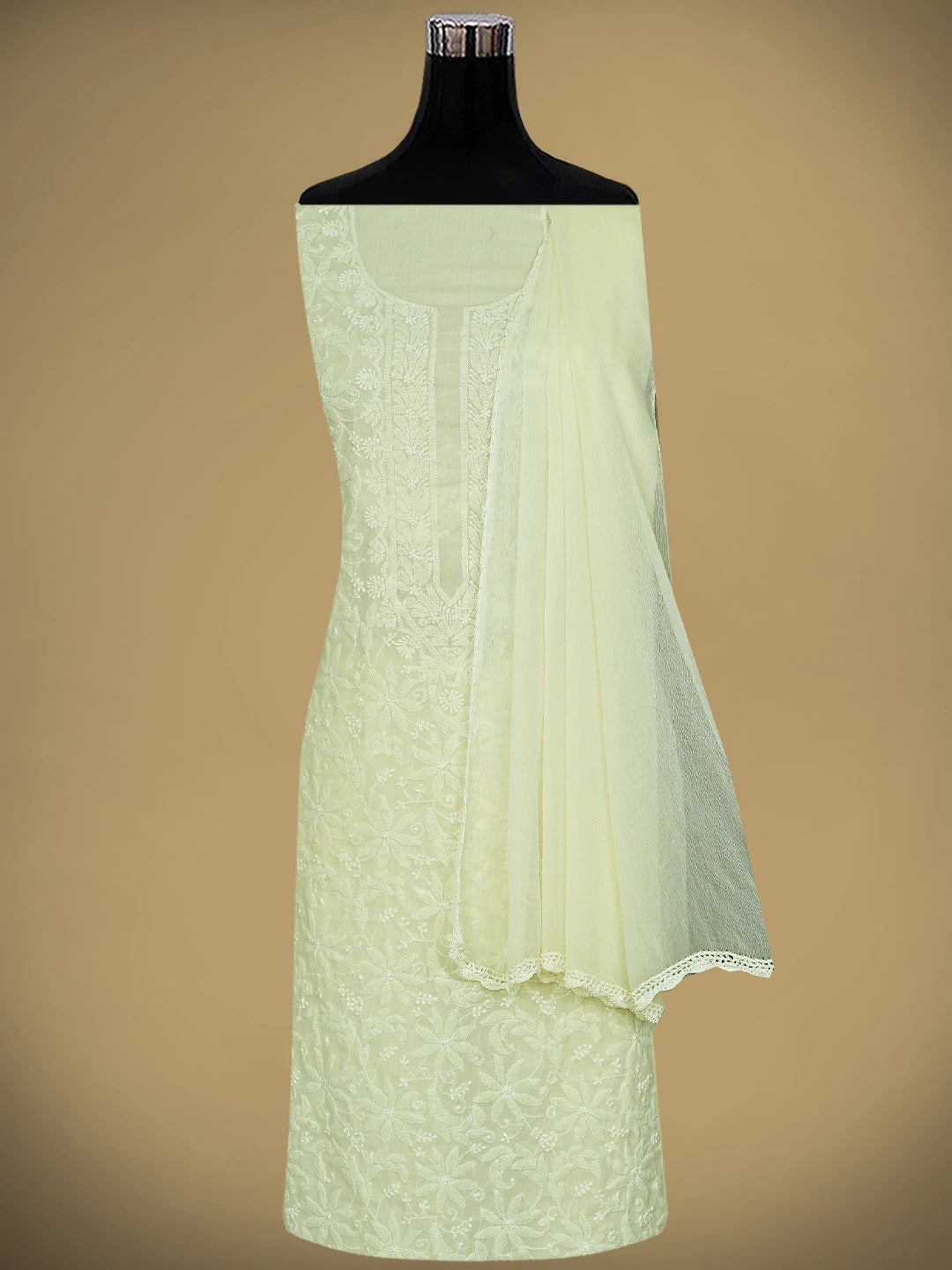 Ada Hand Embroidered Lemon Cotton Lucknowi Chikankari Unstitched Suit Piece 01A693512
