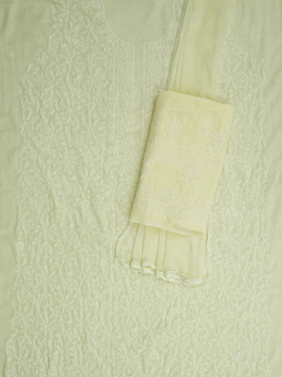Ada Hand Embroidered Lemon Cotton Lucknowi Chikankari Unstitched Suit Piece 01A693512