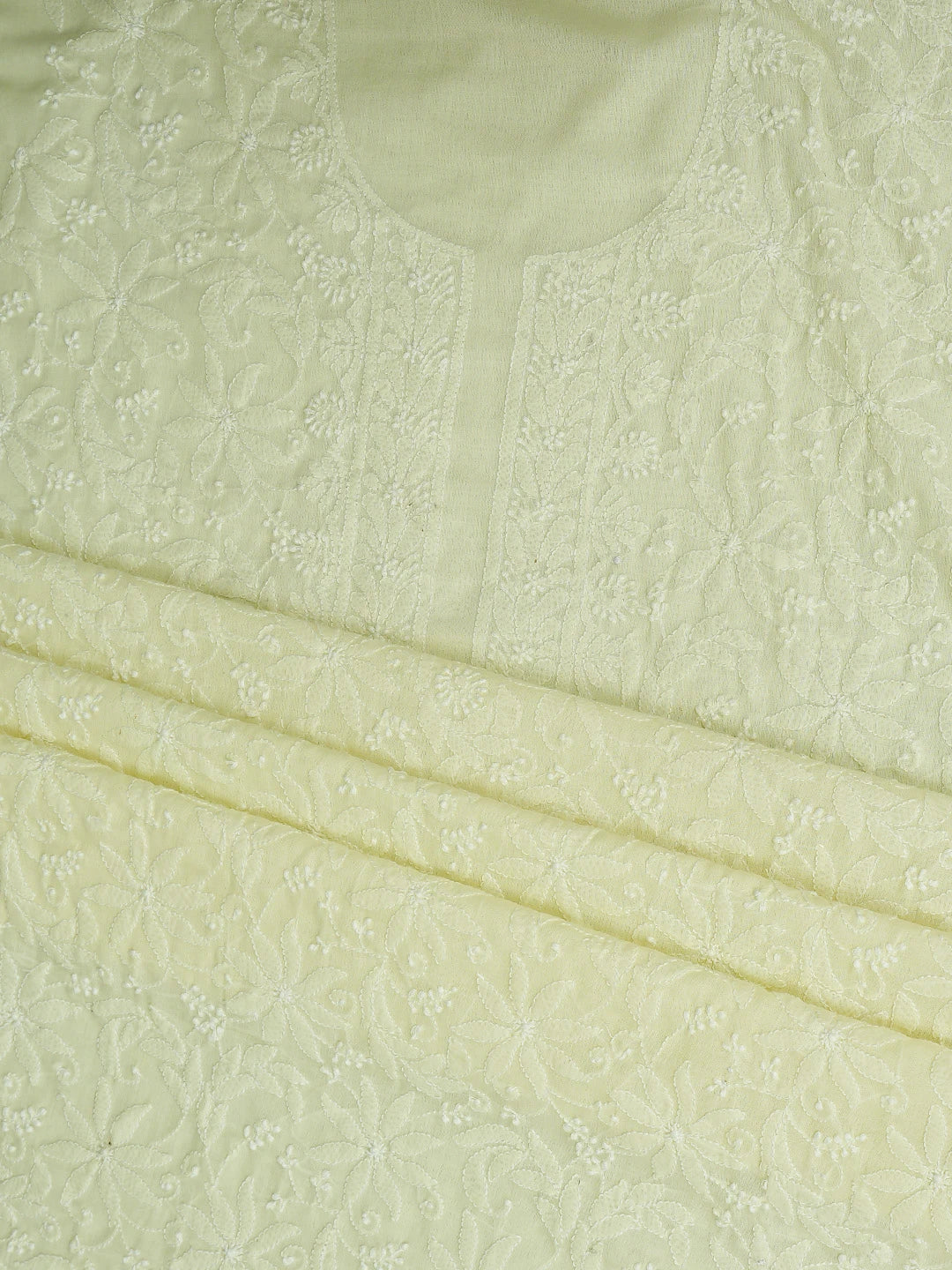 Ada Hand Embroidered Lemon Cotton Lucknowi Chikankari Unstitched Suit Piece 01A693512