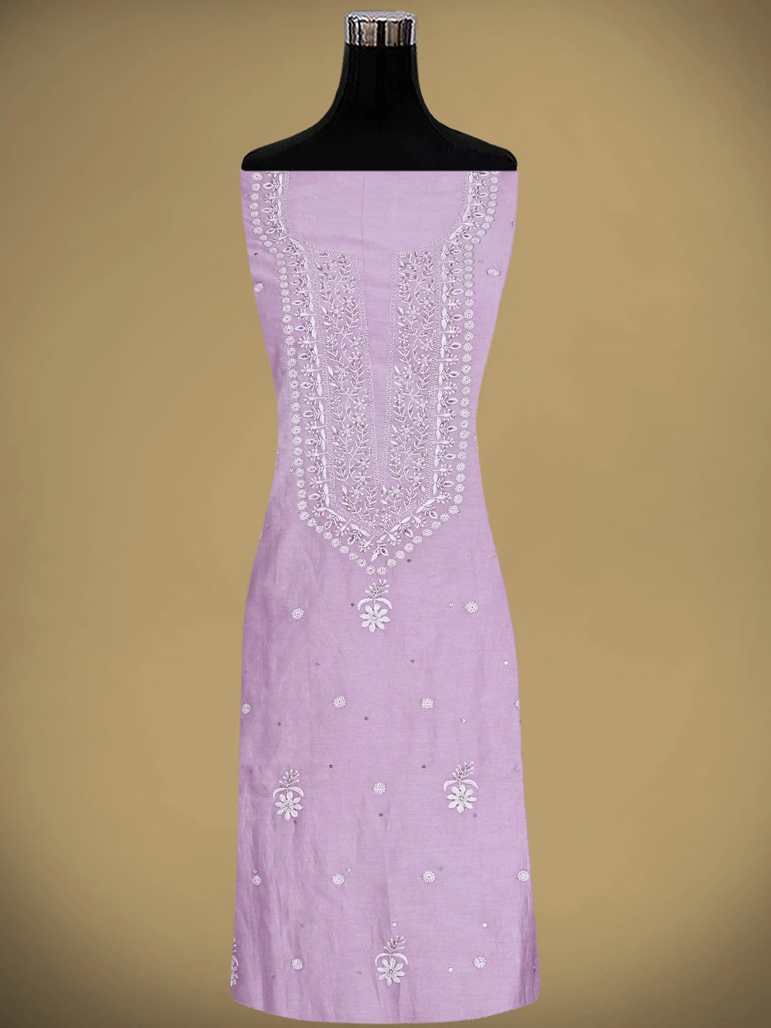Ada Hand Embroidered Lavender Chanderi Lucknowi Chikankari Unstitched Suit Piece With Cutdana Work 01A791862