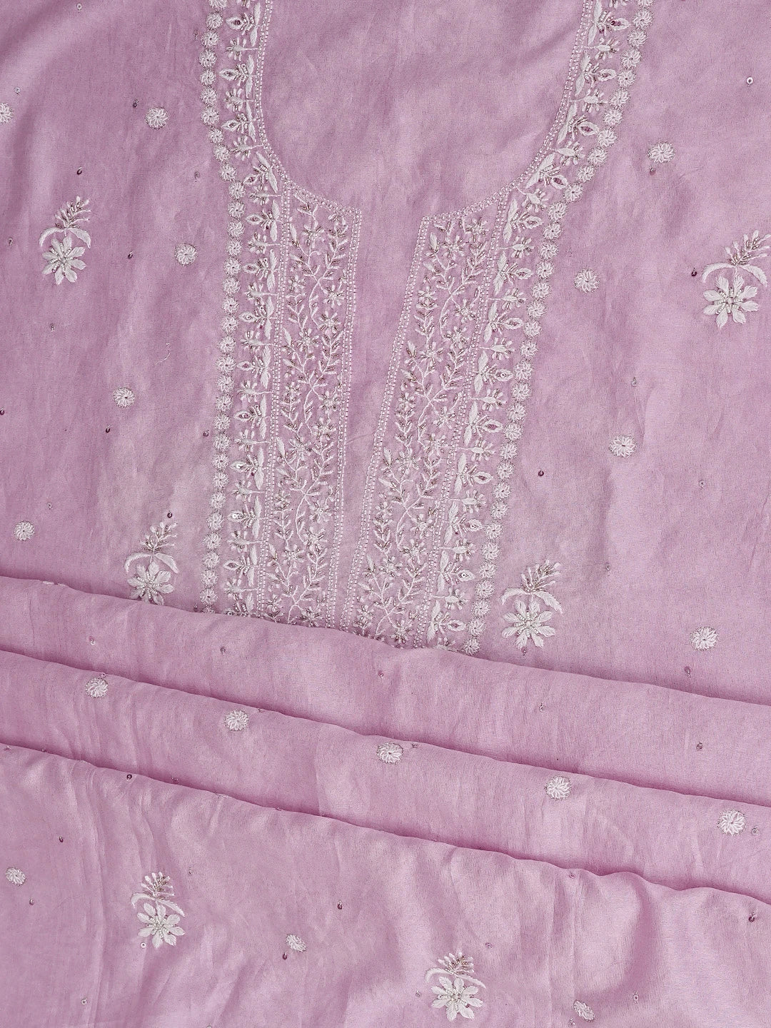 Ada Hand Embroidered Lavender Chanderi Lucknowi Chikankari Unstitched Suit Piece With Cutdana Work 01A791862