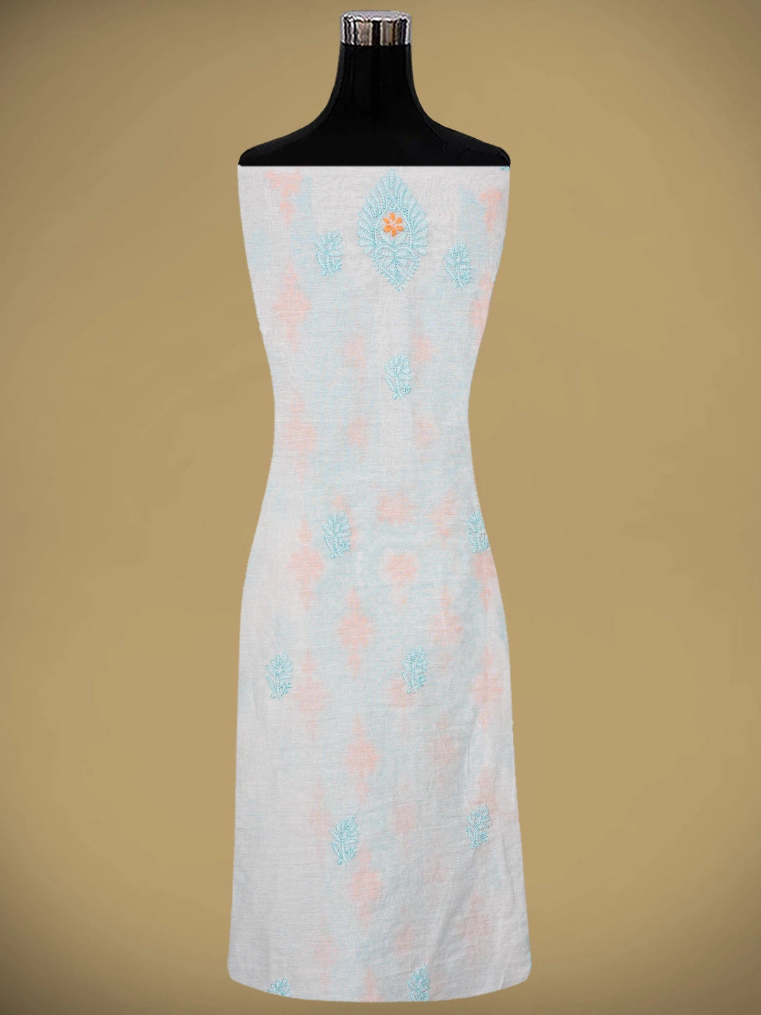Ada Hand Embroidered White Cosmic Latte Chanderi Lucknowi Chikankari Unstitched Kurta Dupatta Set 01A862911