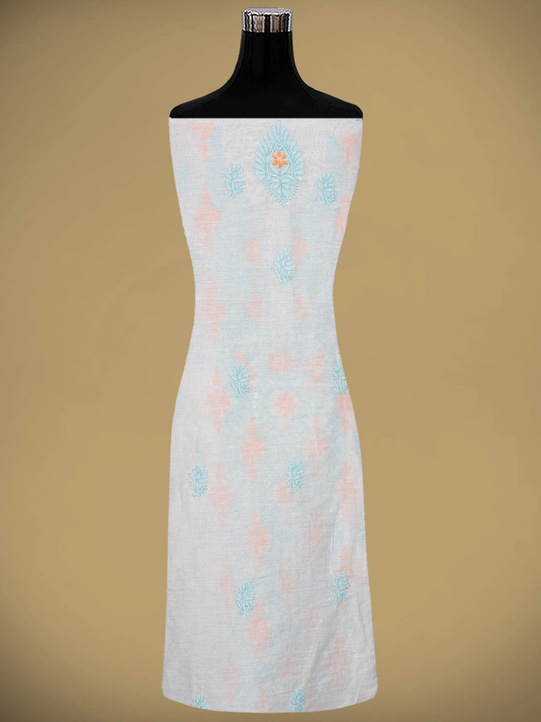Ada Hand Embroidered White Cosmic Latte Chanderi Lucknowi Chikankari Unstitched Kurta Dupatta Set 01A862911