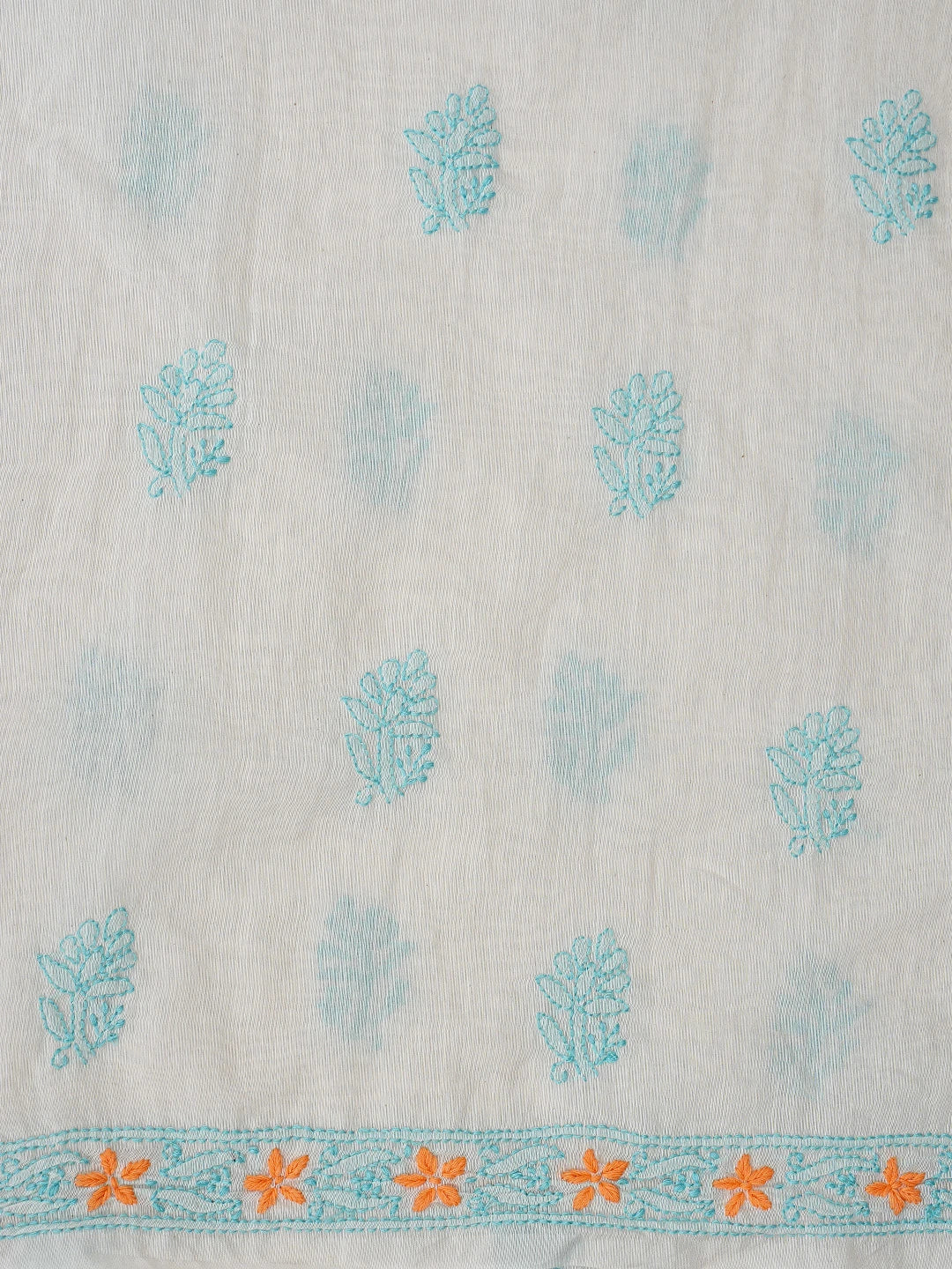 Ada Hand Embroidered White Cosmic Latte Chanderi Lucknowi Chikankari Unstitched Kurta Dupatta Set 01A862911