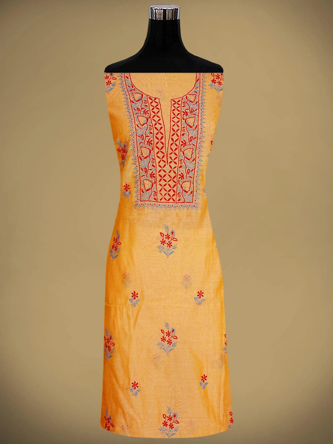 Ada Hand Embroidered Yellow Chanderi Lucknowi Chikankari Unstitched Kurta Dupatta Set 01A334094