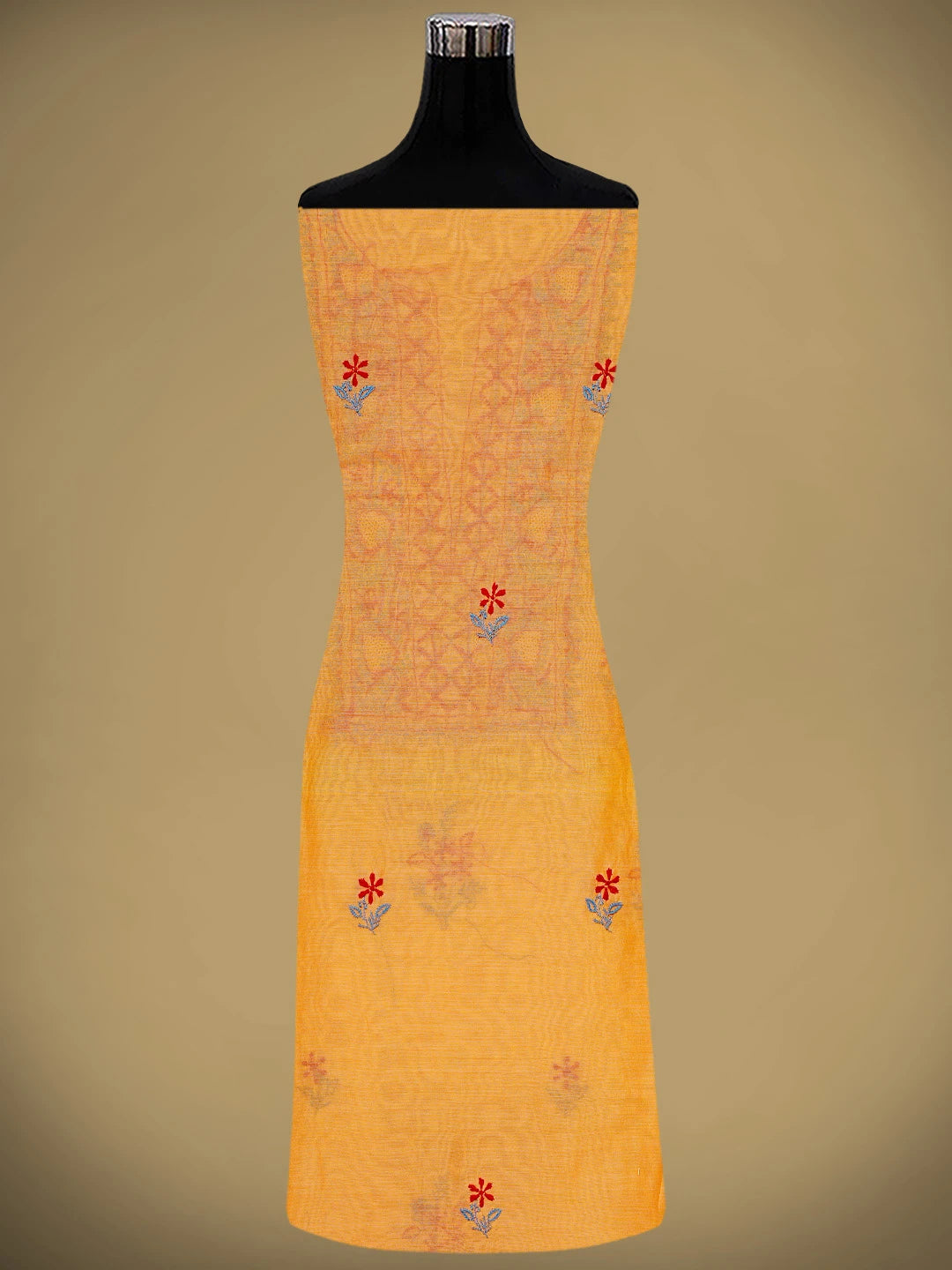 Ada Hand Embroidered Yellow Chanderi Lucknowi Chikankari Unstitched Kurta Dupatta Set 01A334094