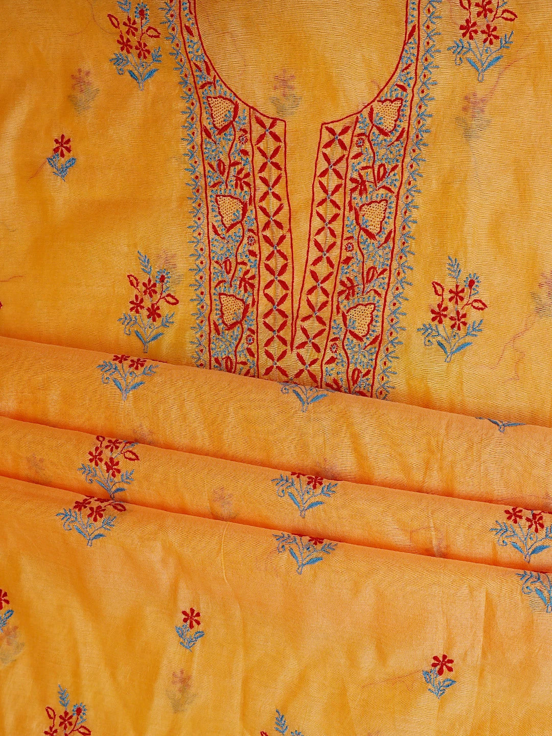 Ada Hand Embroidered Yellow Chanderi Lucknowi Chikankari Unstitched Kurta Dupatta Set 01A334094