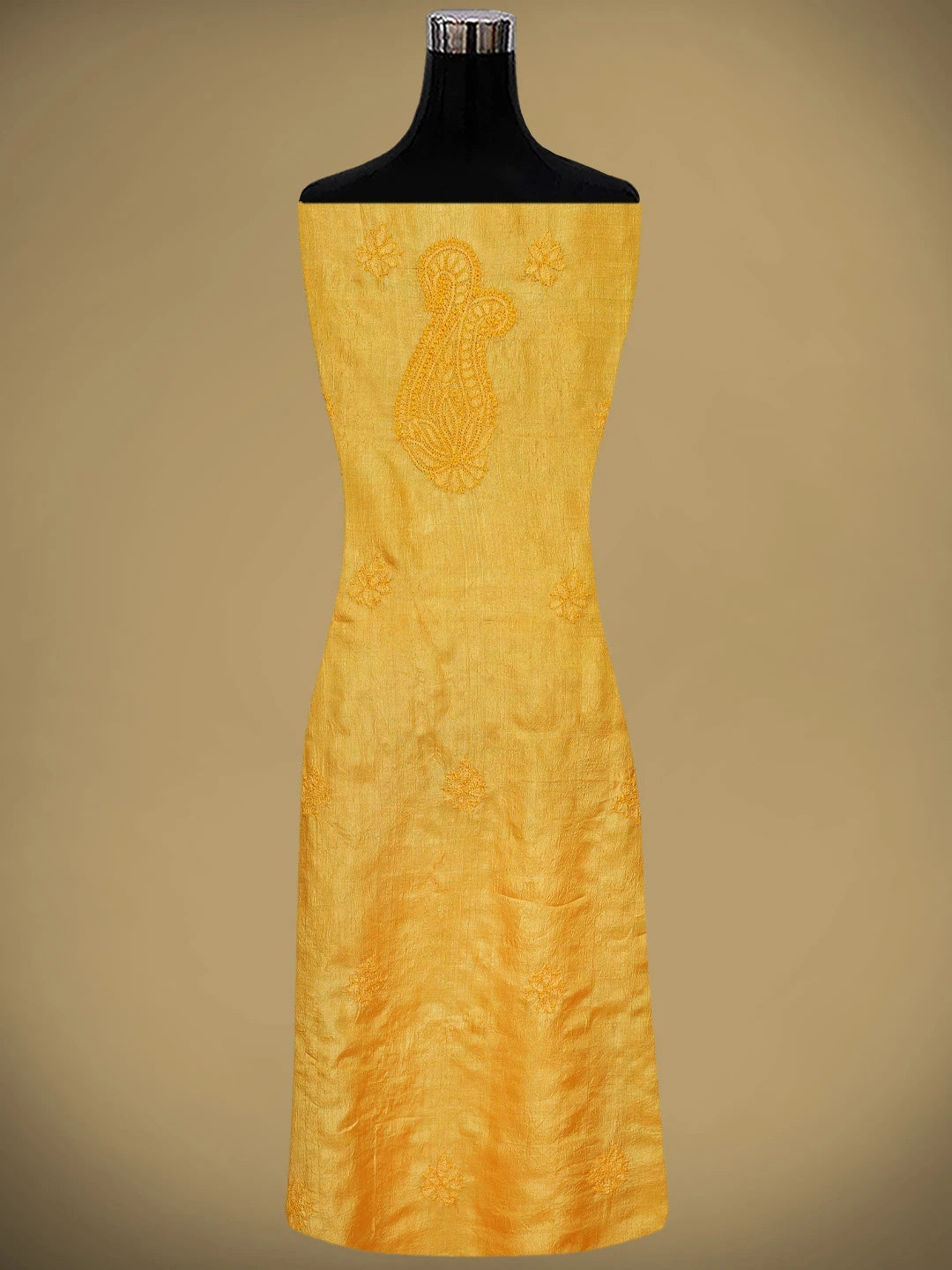 Ada Hand Embroidered Yellow Tussar Silk Lucknowi Chikankari Unstitched Suit Piece 01A763499