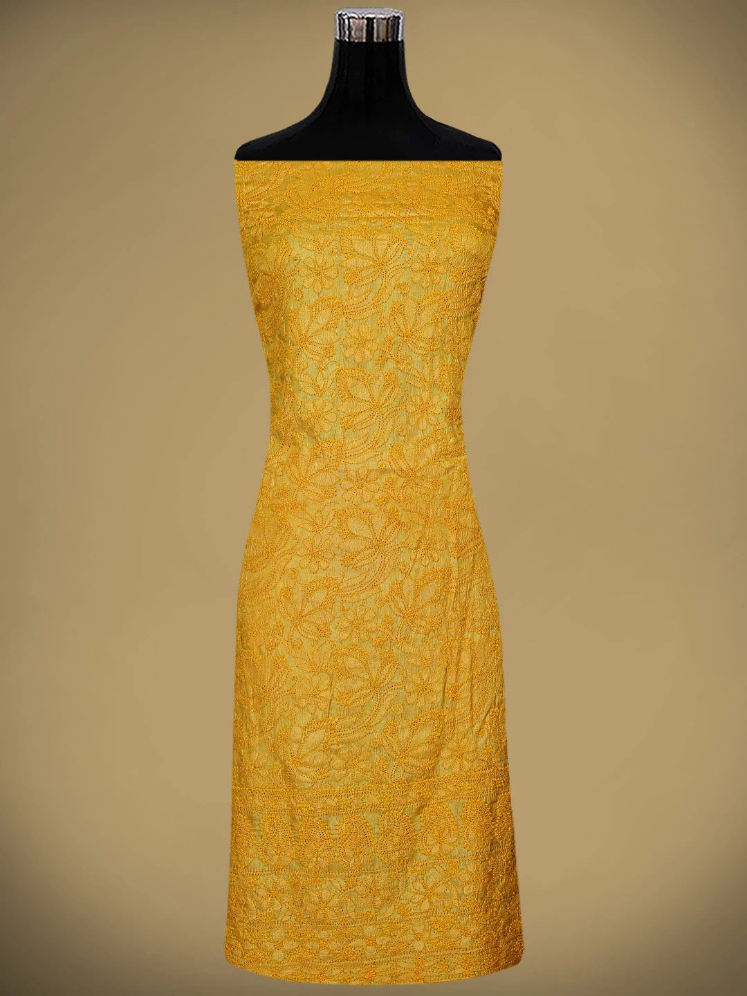 Ada Hand Embroidered Yellow Tussar Silk Lucknowi Chikankari Unstitched Suit Piece 01A763499