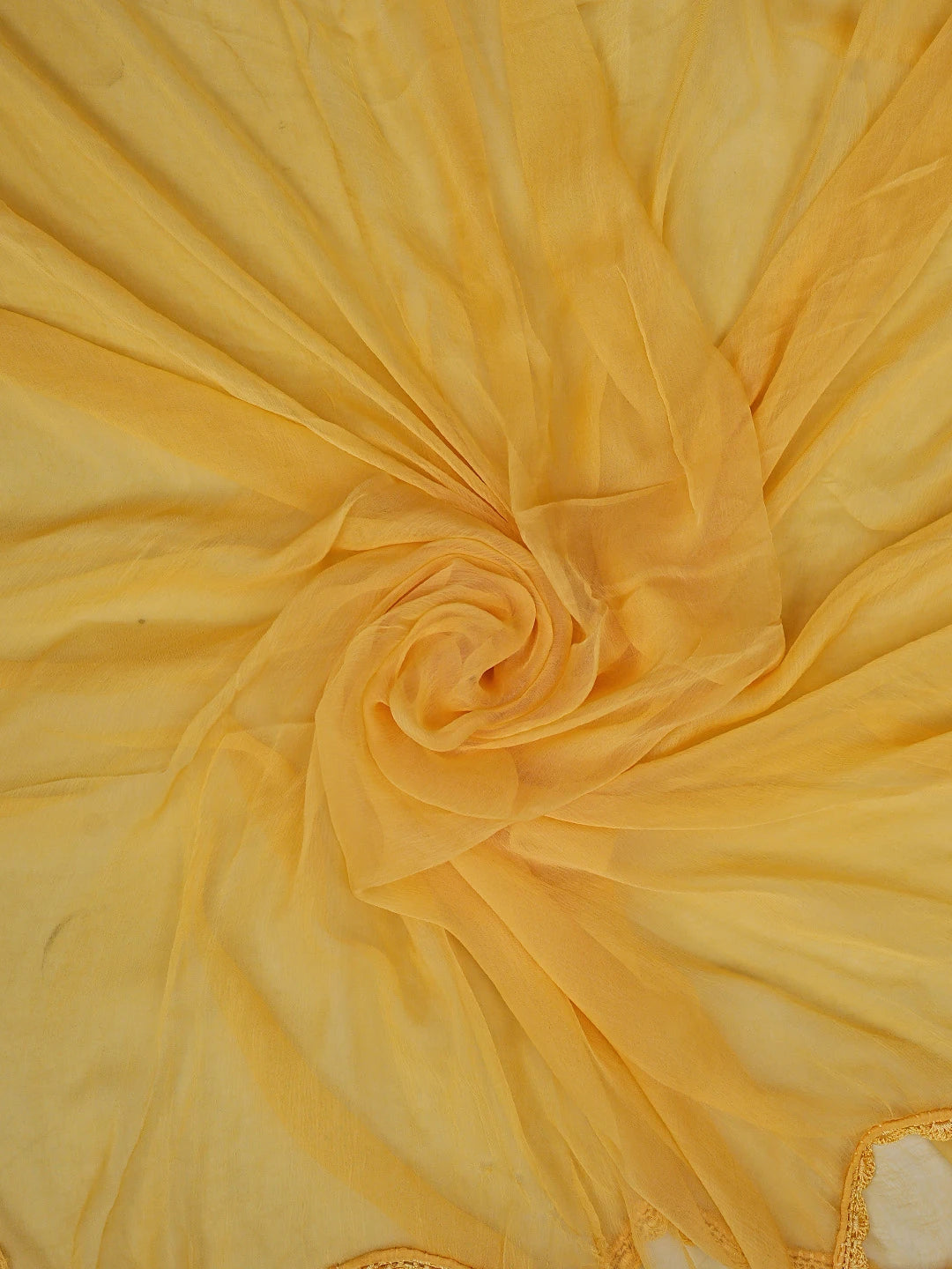 Ada Hand Embroidered Yellow Tussar Silk Lucknowi Chikankari Unstitched Suit Piece 01A763499