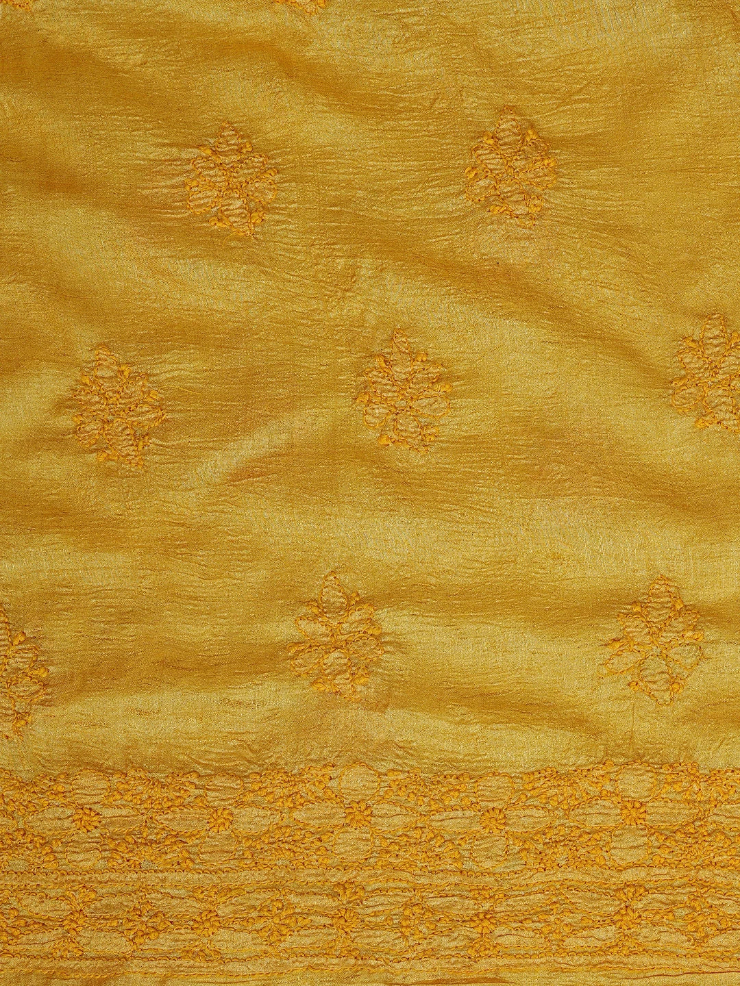Ada Hand Embroidered Yellow Tussar Silk Lucknowi Chikankari Unstitched Suit Piece 01A763499