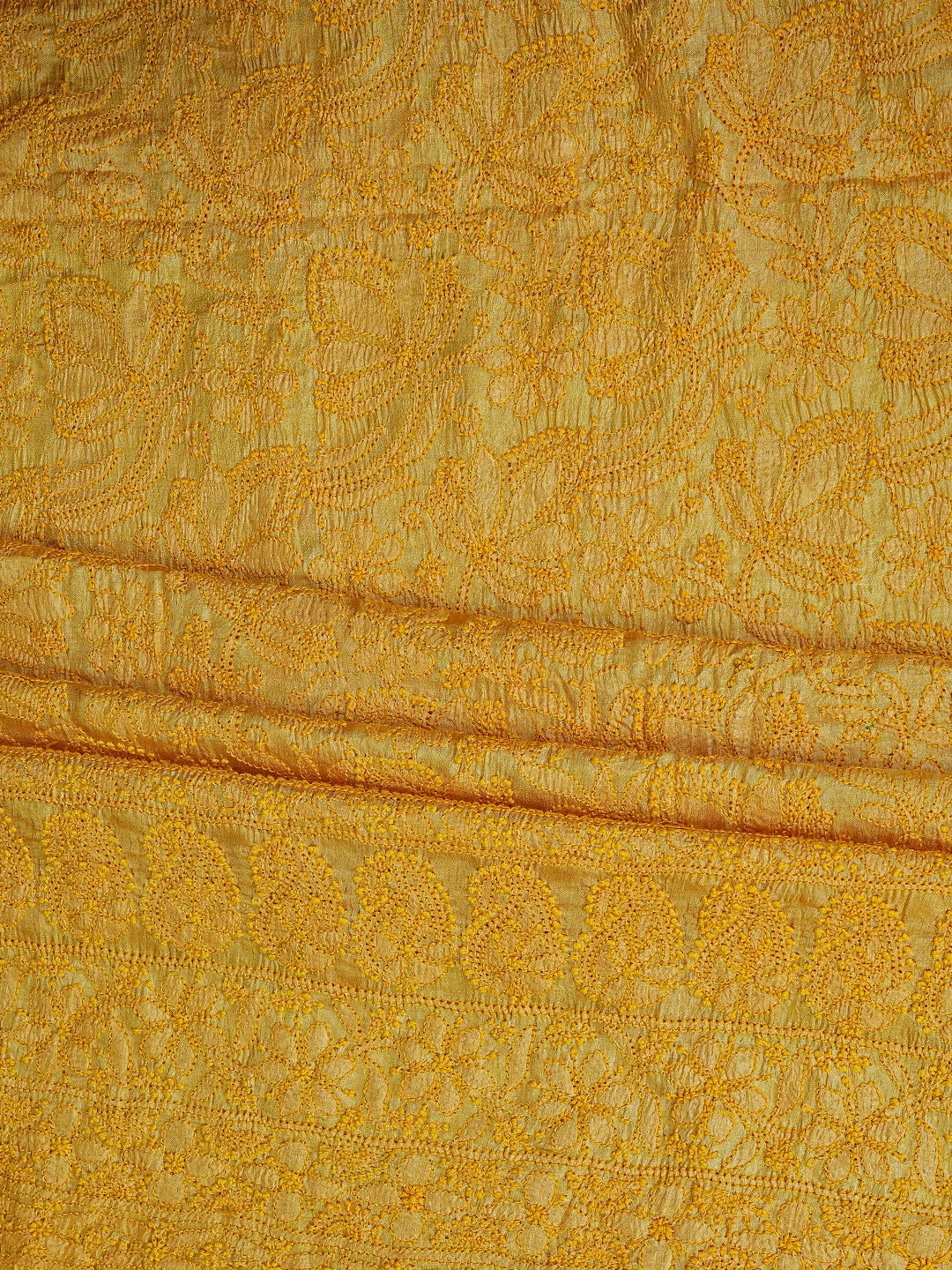 Ada Hand Embroidered Yellow Tussar Silk Lucknowi Chikankari Unstitched Suit Piece 01A763499