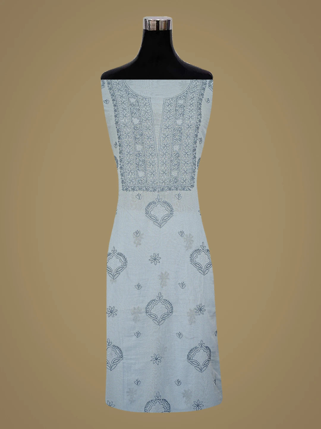 Ada Hand Embroidered Air Superiority Blue Cotton Lucknowi Chikankari Unstitched Kurta Dupatta Set 01A609948