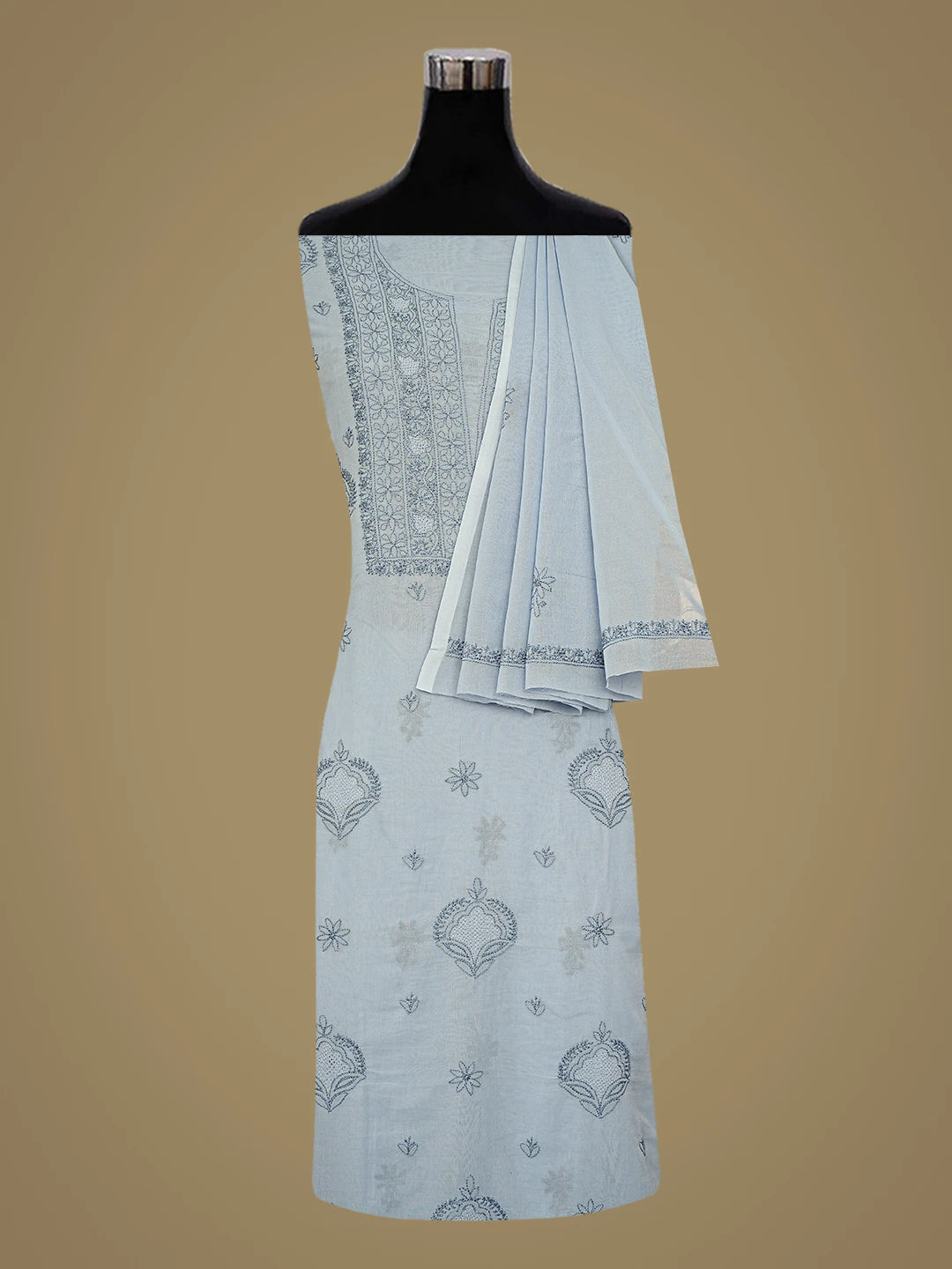 Ada Hand Embroidered Air Superiority Blue Cotton Lucknowi Chikankari Unstitched Kurta Dupatta Set 01A609948