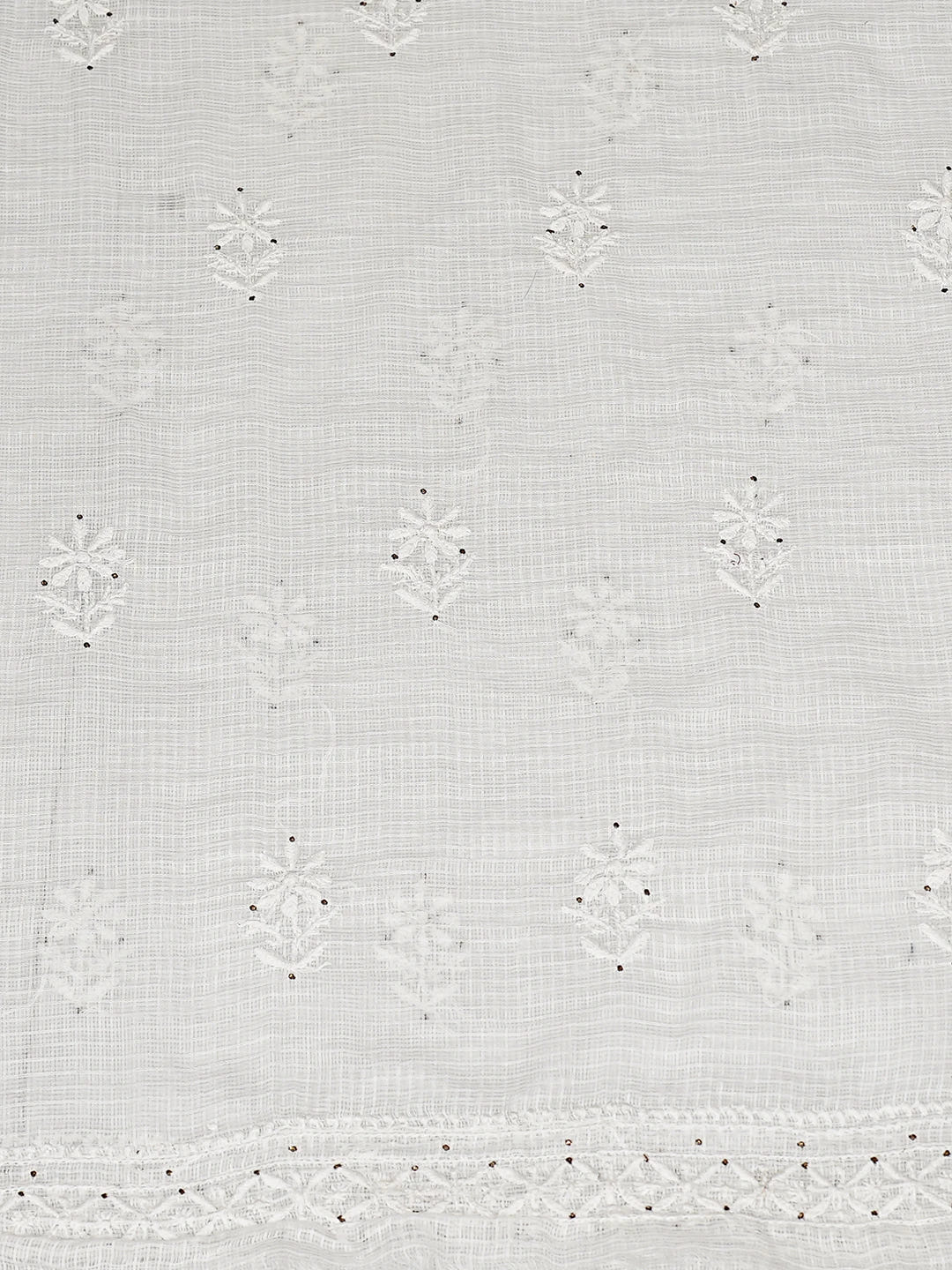 Ada Hand Embroidered White Kota Lucknowi Chikankari Unstitched Kurta Dupatta Set With Mukaish Work 01A207546
