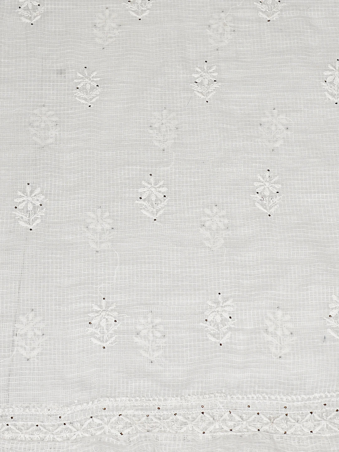Ada Hand Embroidered White Kota Lucknowi Chikankari Unstitched Kurta Dupatta Set With Mukaish Work 01A207546